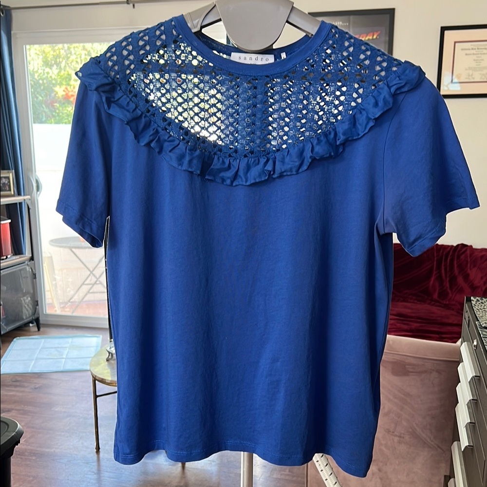 Sandro Blue Lace Detail Women's Top